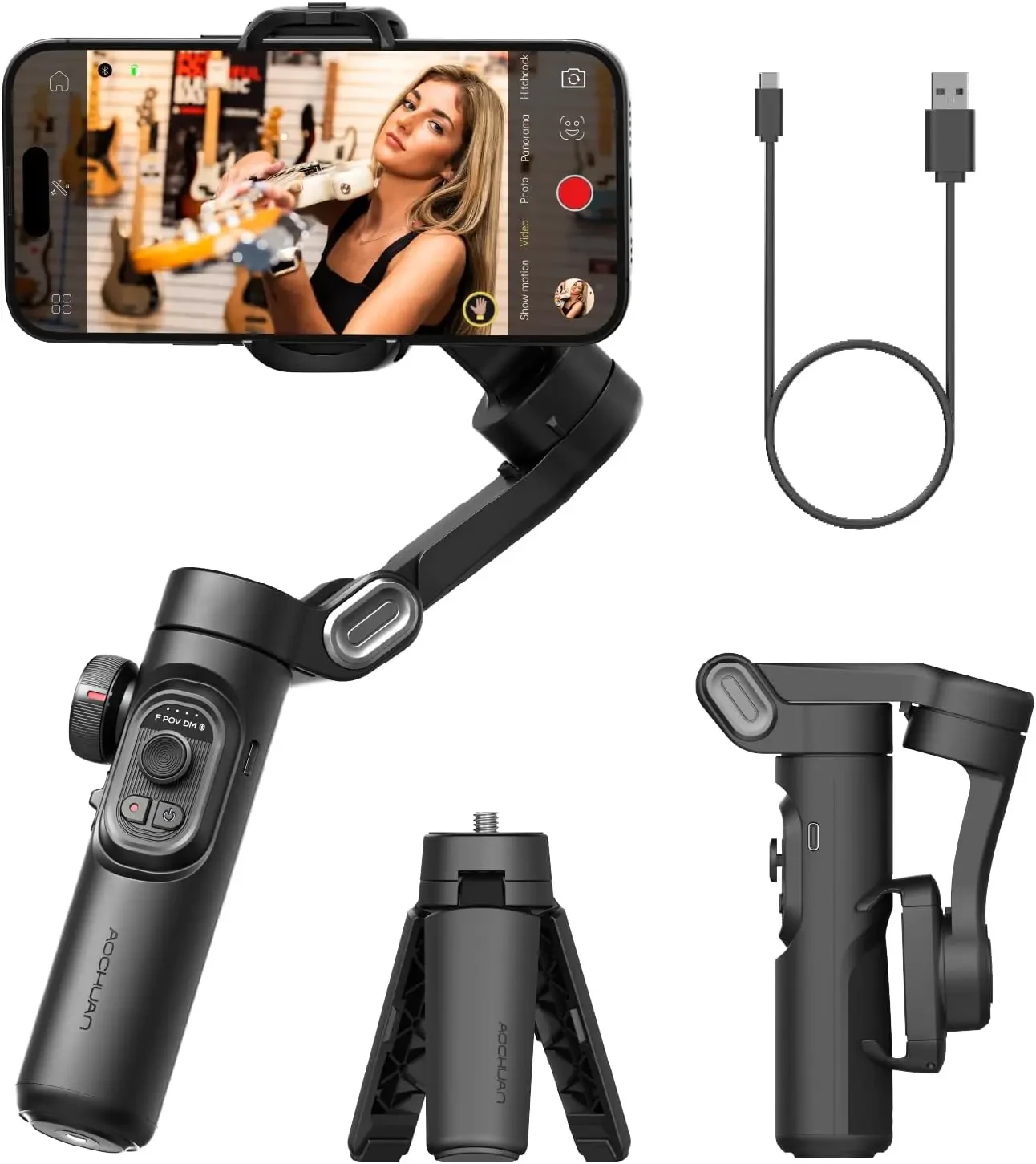 Gimbal avec suivi de visage par IA pour vlog et live, smartphone monté